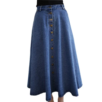 

2020 spring summer new women's single-breasted denim long skirt sexy slim high waist slimming skirt A word big swing skirts