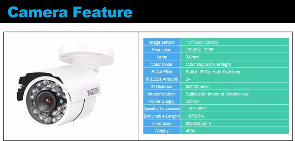 TMEZON 4CH система видеонаблюдения 4 шт. 720P наружная камера безопасности с защитой от атмосферных воздействий 4CH 1080P DVR День/ночь Комплект система видеонаблюдения
