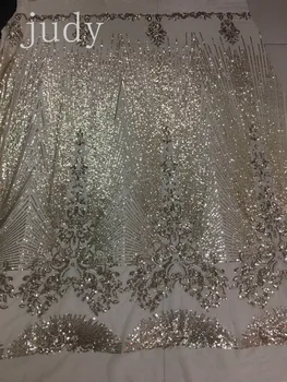 

stock 5yards/bag JL039# Light gold pattern sequins embroidered gauze wedding cloth for bridal wedding dress/sawing