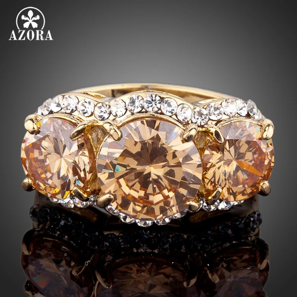 

AZORA Sparkling Gold Color 3pcs Gold Colour Stellux Austrian Crystal Ring TR0081