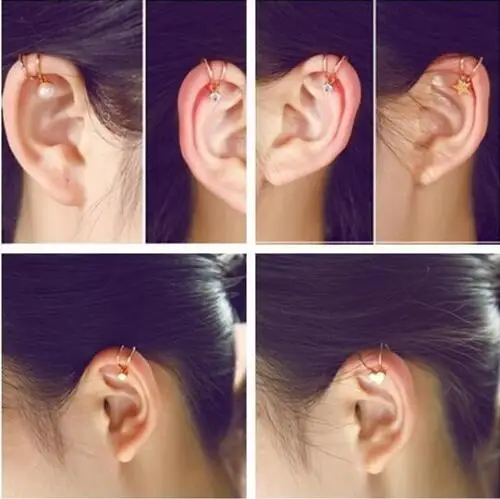 

1 piece 2019 hot sale ladies jewelry moon stars pearl heart-shaped crystal earless earrings ear clip earrings long clip earrings