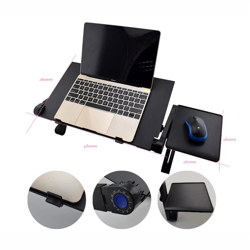 Larger Portable Laptop Folding laptop Table Double Fan Desk 480mm Bed Sofa Tray 360 rolling Adjustable Computer table Desk BA50