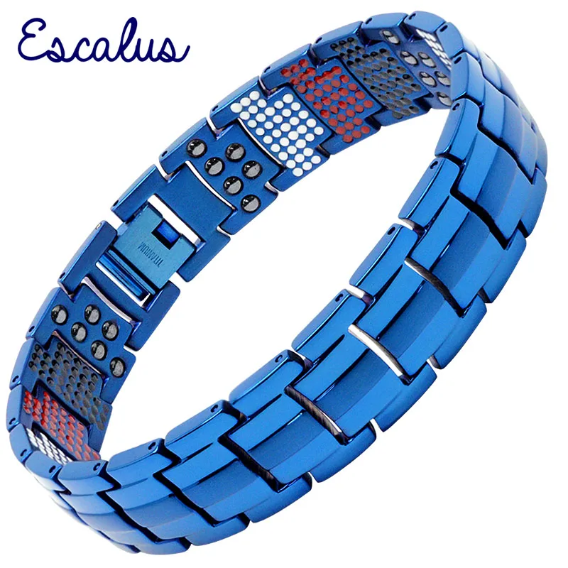 

Escalus Men's Blue Pure Titanium Magnetic Bracelet For Men 4in1 Magnets Negative Ions Germanium Bracelets For Arthritis jewelry