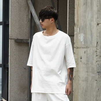 

Men T Shirt Summer Short Sleeve Loose Casual Black White Cotton Linen Tshirt Male Streetwear Punk Hip Hop Pullover Tees Shirts