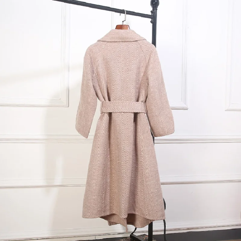 Femmes Manteau khaki À Laine Vert Kaki Outwear Cachemire 100 Des Face 2018 Ceinture Double Gray D'hiver Taille La Gris Plus green amp; Chaud Manteaux Ezqxg