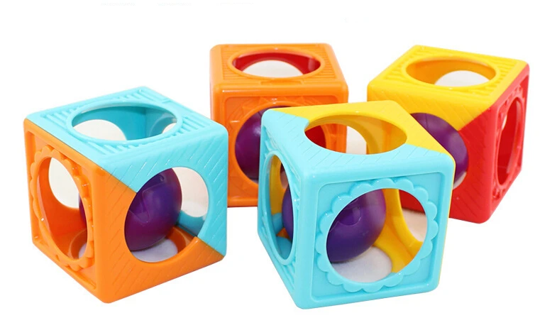 spesifikasi Candice guo plastik mainan colorful cube oball menggenggam bola batu cincin awal belajar mainan baru lahir bayi hadiah ulang tahun 4 pcs lot