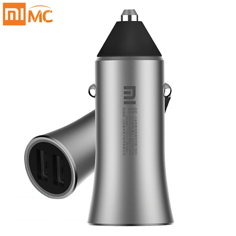 

Original Xiaomi MI Car Charger Dual USB Fast Charge Metal Appearance Edition With LED Light tip For Tablets Mobile Phones