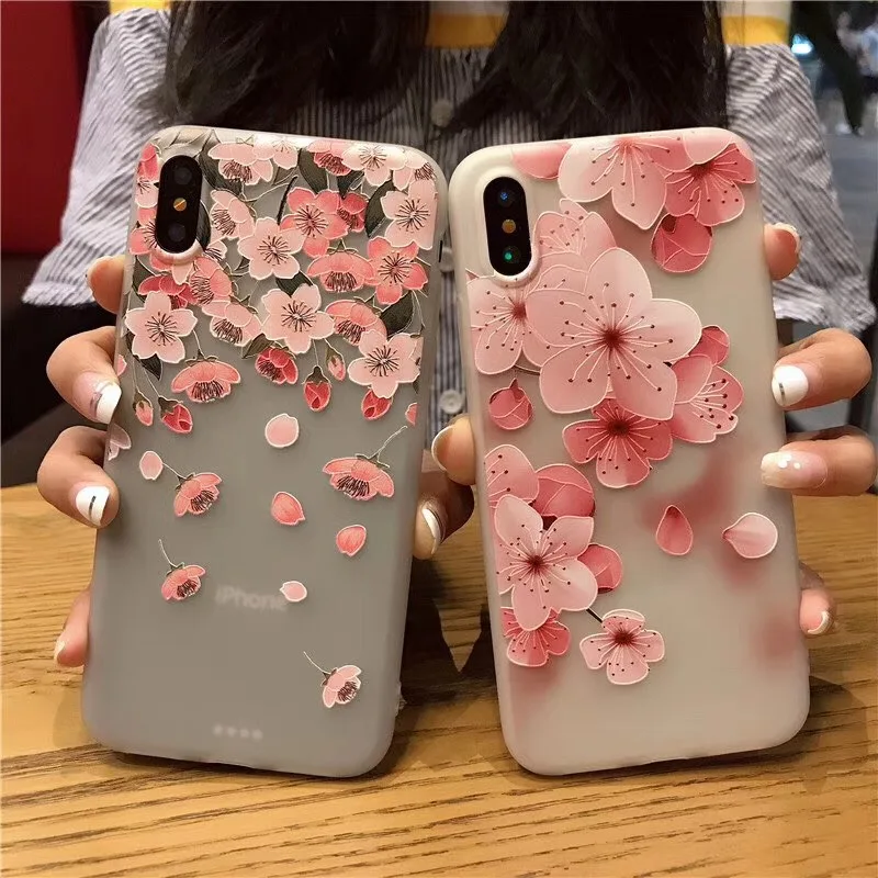 

3D Flower Phone Cases for iPhone 7 8 6 6S Plus 7Plus 8Plus 5S 5 SE XR XS Max X Case Luxury Silicone TPU Pink Rose Coque Girl