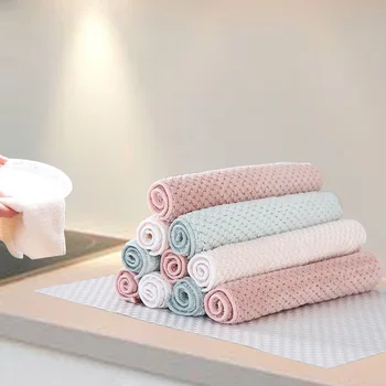 

5PCS/Set Household Kitchen Towel Absorbent Thicker Double-layer Microfiber Wipe Table Kitchen Towels Cleaning Dish Washing Cloth