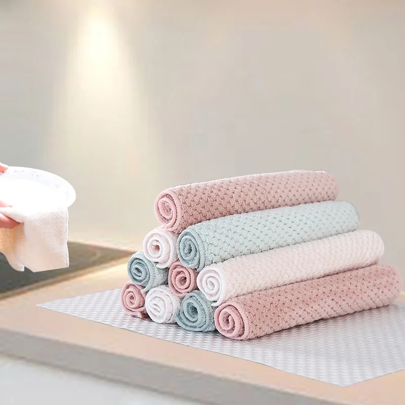 5PCS/Set Household Kitchen Towel Absorbent Thicker Double-layer Microfiber Wipe Table Kitchen Towels Cleaning Dish Washing Cloth