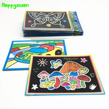 

Happyxuan 20pcs 2-in-1 Magic Color Scratch Art Paper Cards Painting Coloring for Children Creative Drawing Toys Set Educational