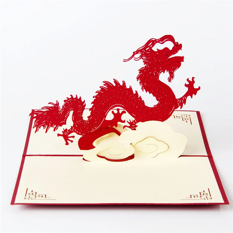 3D Laser Cut Handmade Red Chinese Style Dragon Paper Invitation Greeting Cards PostCard Party Business Creative Gift Souvenirs | Дом и сад