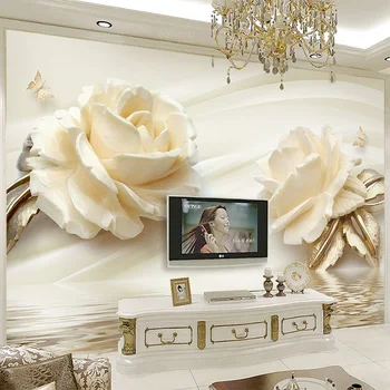 

Custom Photo Wallpaper 3D Champagne Rose Water Wave Reflection Mural Wedding Room Bedroom Living Room Non-woven Print Wallpaper