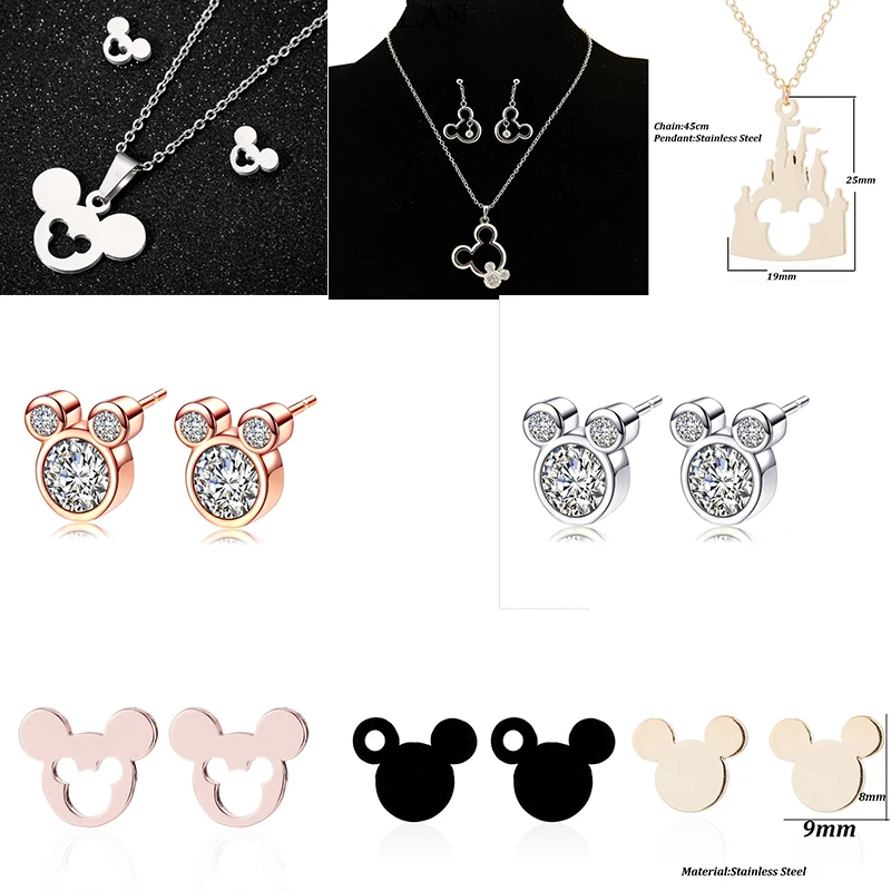 

yiustar Women Fashion Mickey Necklaces Stainless Steel Long Chain Cartoon Mouse Necklaces Female Dress Necklace Christmas Choker