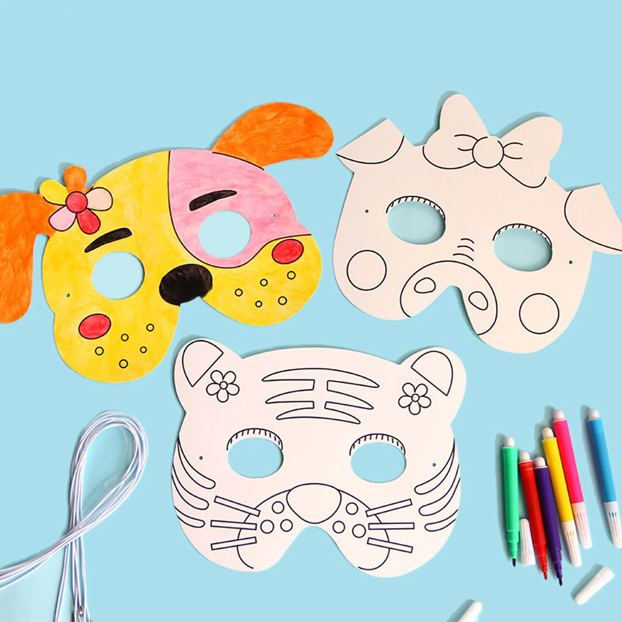  8pcs/set Blank Mask Animal Mask Child Coloring Painting Kindergarten Paper Doodle Handicraft DIY Ar - 33027893942