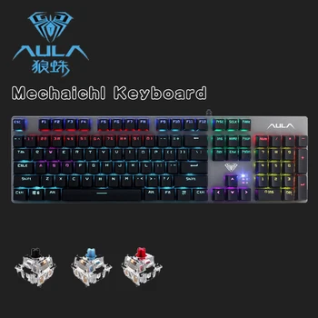 

AULA 104 keys PC Mechanical Keyboard USB MIX LED Backlit Blue Black Red Switch for Spanish Russian Arabic Hebrew gaming Keyboar