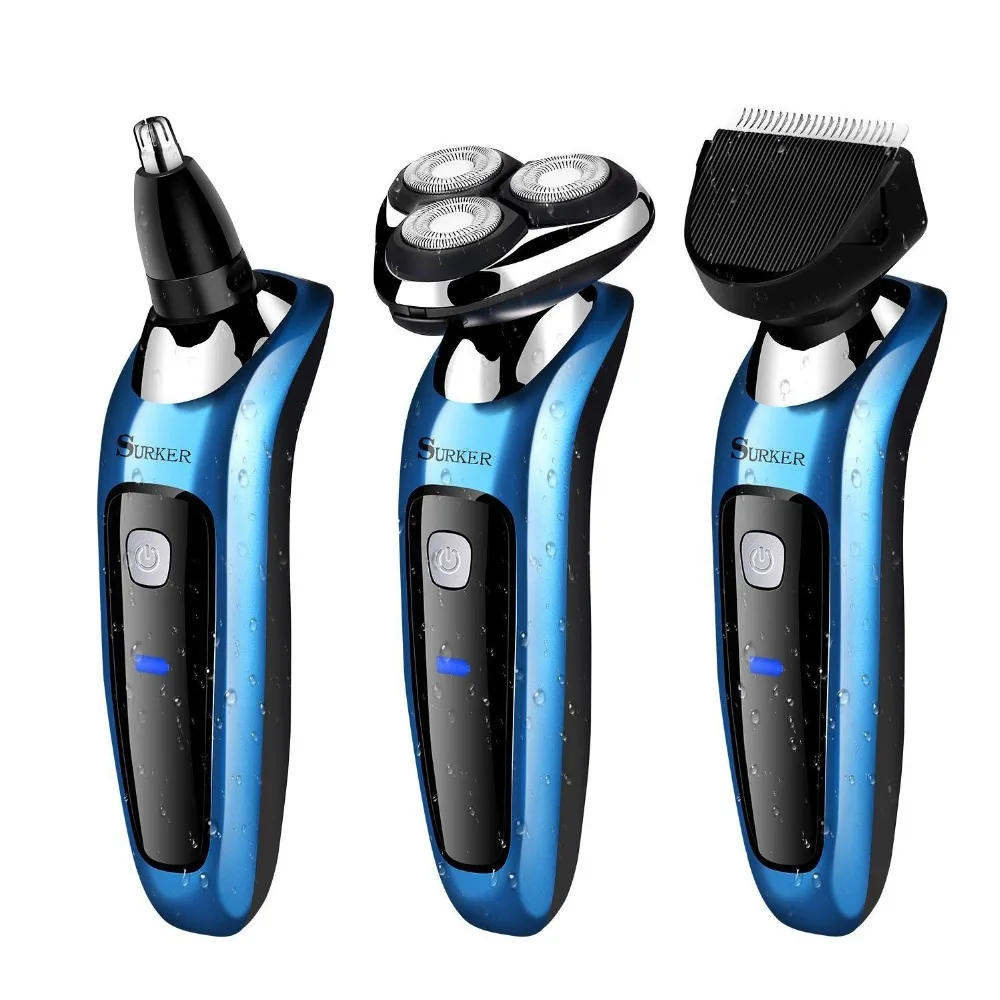 

SURKER RSCW-9598 Waterproof Electric Shaver Rotary Shaver Hair Clipper Wet and Dry 3 in 1 With Nose Trimmer and Sidebums Razor