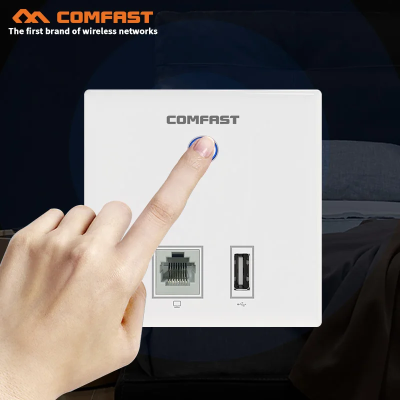 

300Mbps in Wall AP WiFi Access Point Wireless router for Hotel WiFi Project Support AC Management & RJ45+USB port 4dBi antennas