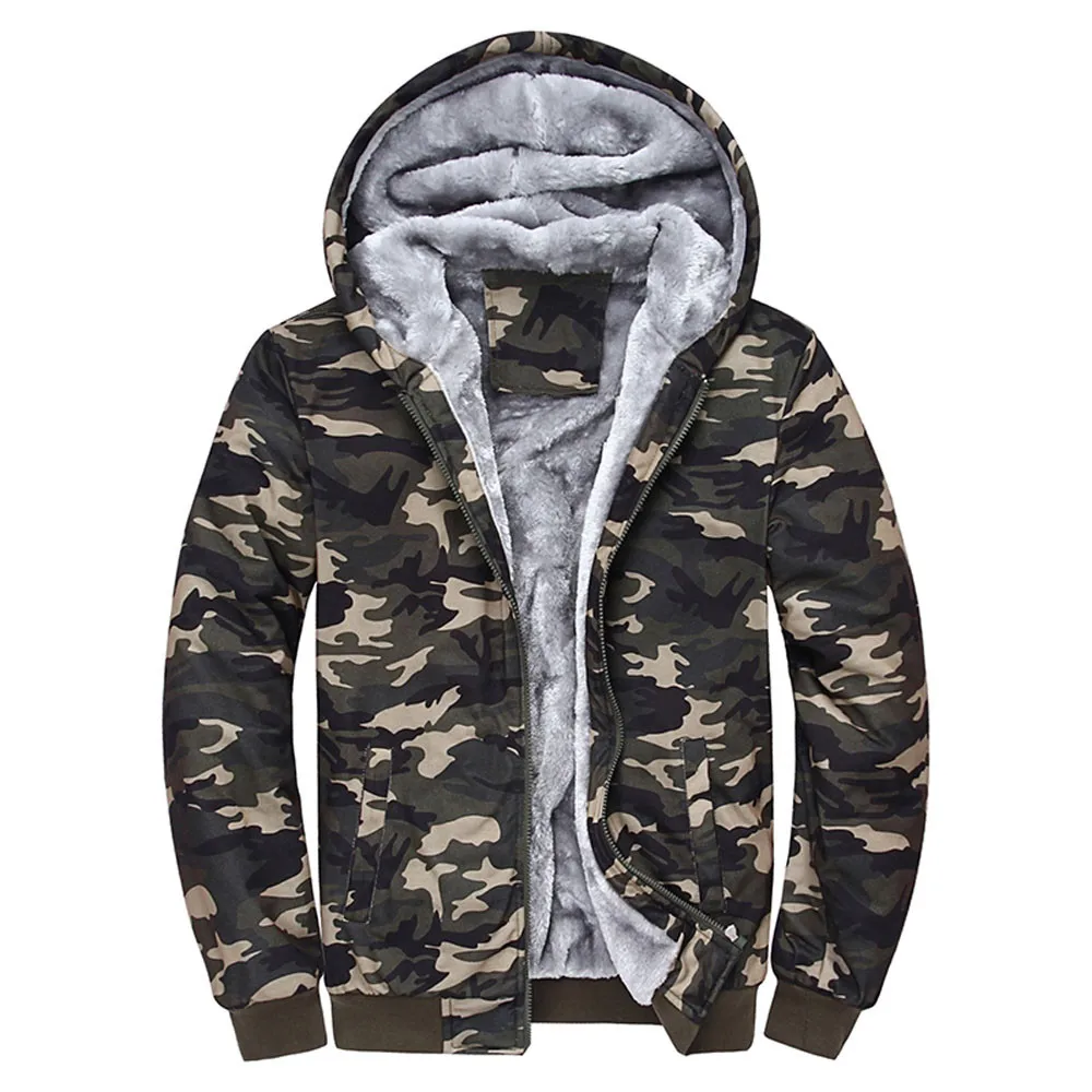 

Men's camouflage winter coat sports Hiking Jackets Mens Camouflage Hoodie Winter Warm Fleece Zipper Sweater Jacket Outwear Coat