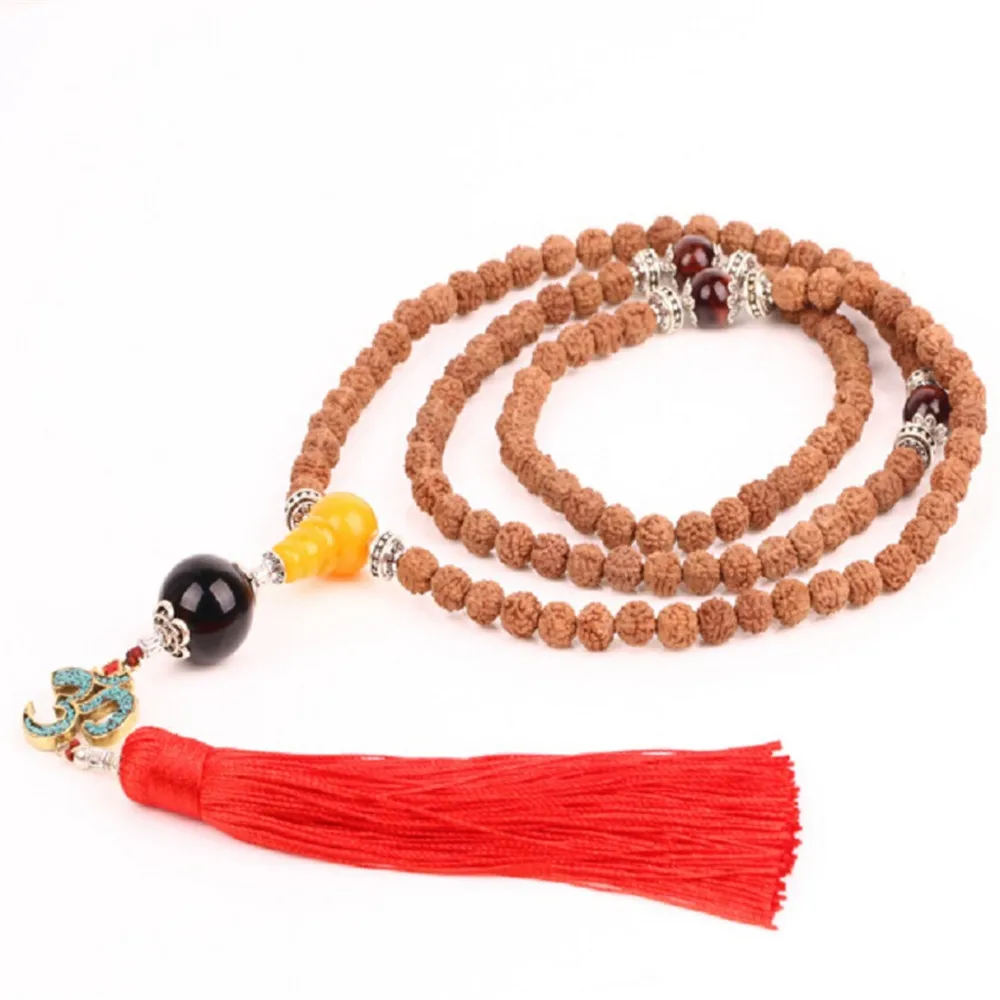 7/8/9 мм Индонезия натуральный 5 лепестков Rudraksha 108 четки Мала Непал Ом кулон