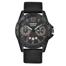 XINEW Canvas Wrist Watches Men's Sport Calendar Clock Relogio Masculino Top Brand Men Steel Dial Military Quartz Watch#Zer