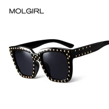 MOLGIRL NEW Rivet Studded Sunglasses Ladies Punk Eyeglasses Luxury Square Glasses Women Vintage Brand Designer Sun Glasses