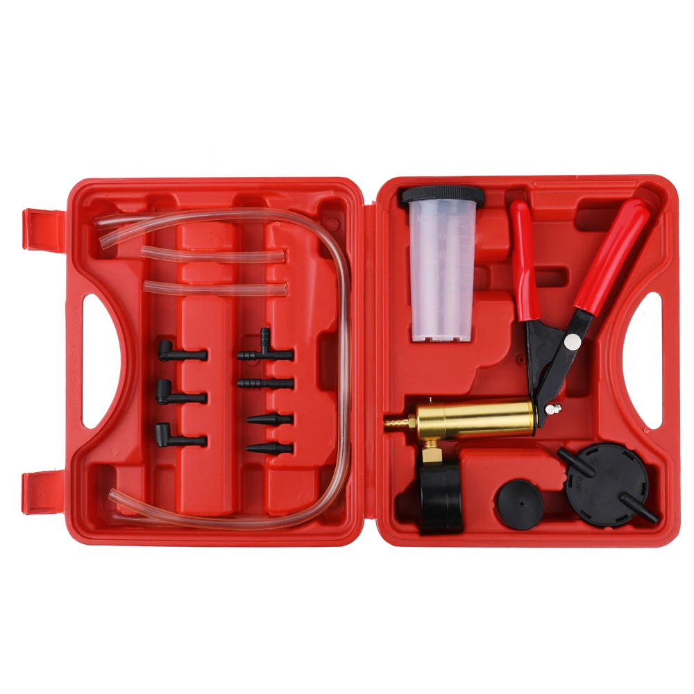 17pcs Professional Car Vacuum Pressure Pump Brake Bleeder Adaptor Fluid Reservoir Tester Vacuum Bleeding Test 2 in 1 Tool Kits