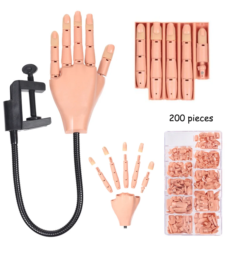 

Nail art tranning practice Hand with 200pcs Nail Tips, DIY Manicure Tool Hands Adjustable Nail Art Model Hands for novice