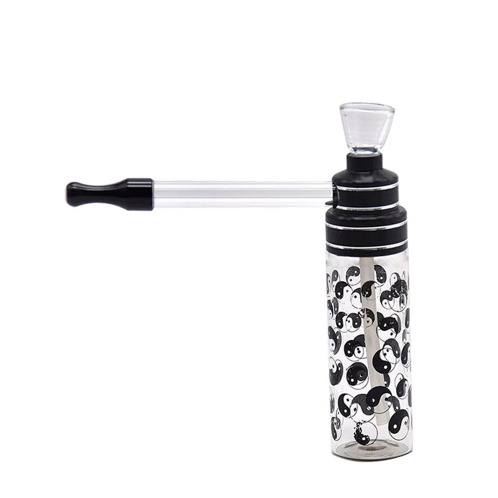 HORNET Different Pattern Hookah Shisha Smoking Pipes Glass Water Pipe 120MM Metal Tobacco Pipes Long Glass Mouth Filter - Color: Taiji-Black