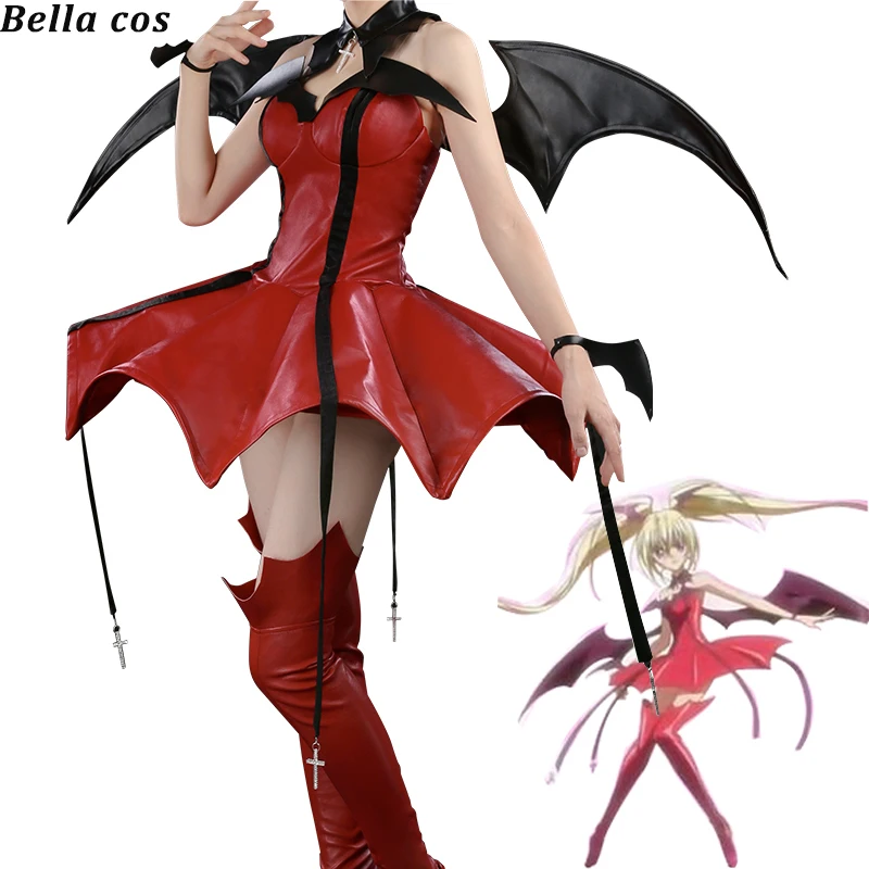 

Shugo Chara!Tsukiyomi Utau little devil cosplay costume Red PU dress Halloween costumes for women Anime clothes outfits cos wing