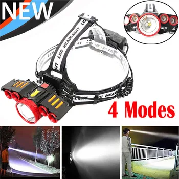 

1x T6 LED + 4x Q5 LED Headlamp Rechargeable 6 LED Head Light Flashlight Torch Lamp Led Headlight Button Switch Zaklamp 35FY21