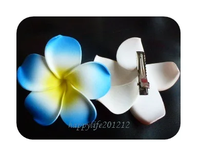 50 Blue colour  Foam Hawaiian Plumeria flower Frangipani Flower bridal hair clip 6cm hot selling broken planet hoodie planet alphabet sweatshirt baby blue 1 1 top quality foam print sportswear set eu size xs xl