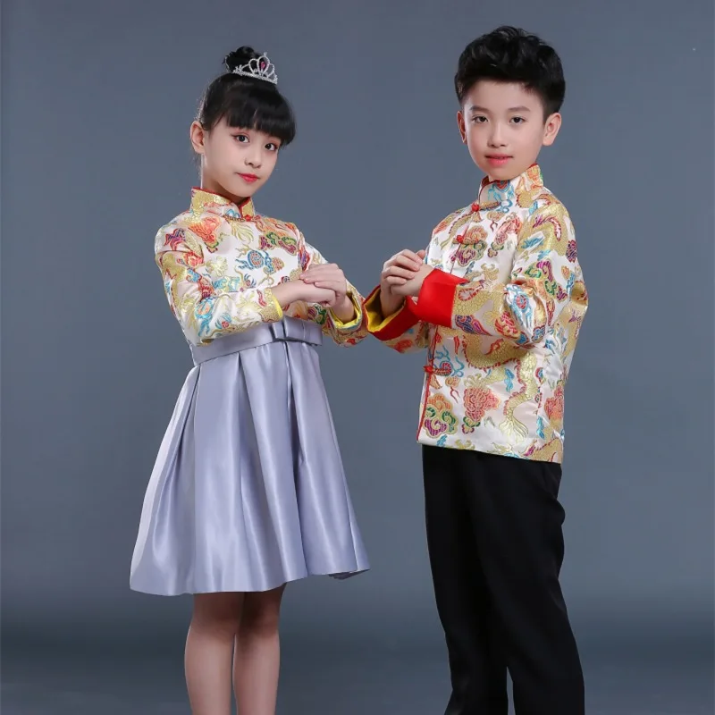 Детское китайское платье династии Тан, Китайская традиционная одежда, куртка, брюки от костюма для детей, красивое платье для девочек и мальчиков