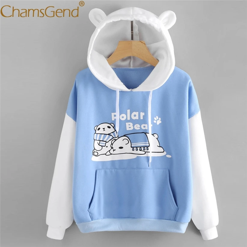 Chamsgend Hoodies Polar Bear Cartoon Sweatshirt Women Girl Cat Ear...