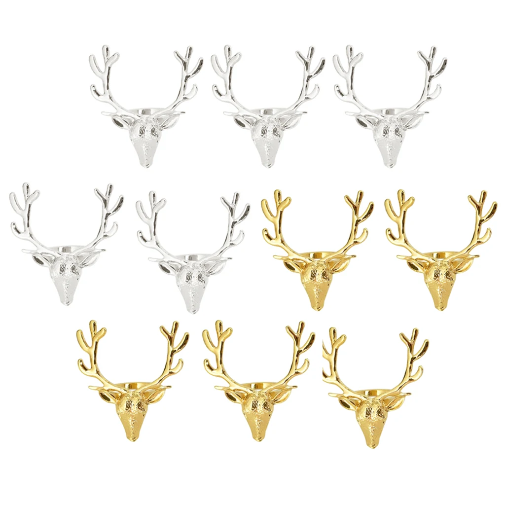10 Pieces Deer Head Shaped Cloth Napkin Ring Paper Tissue Napkin Holder Dispenser for Wedding Party Table Decoration