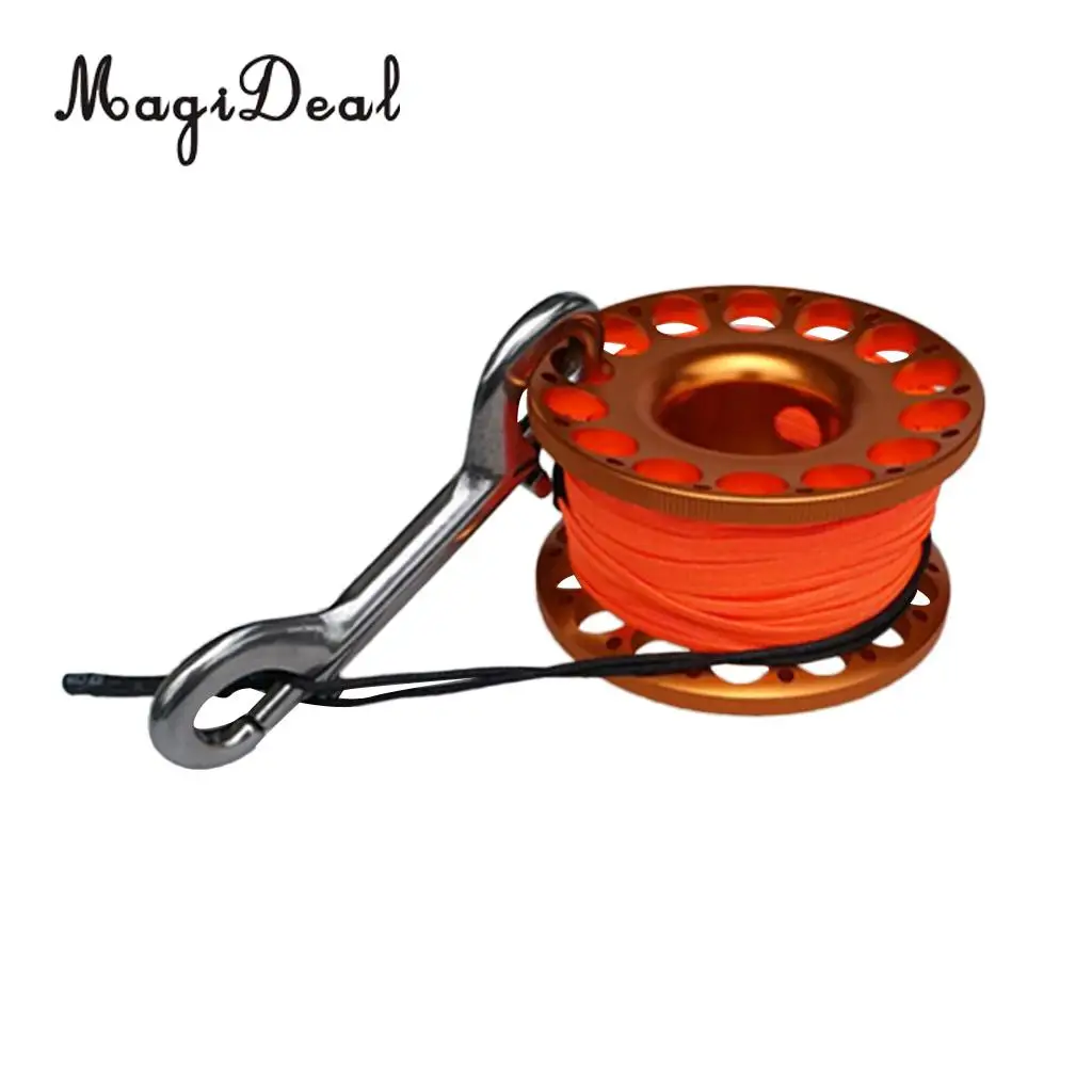 High Visibility Scuba Diving Aluminum Alloy Finger Reel Spool with 15m Line Bolt Snap for Swimming Diving Equipment Accessories