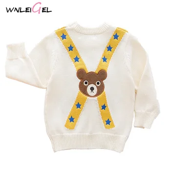 

WLG boys girls spring cartoon sweaters kids casual cartoon bear embroidery cardigan baby beige sweater children clothes