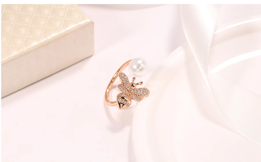 ERLUER, кольца для женщин, регулируемый кристалл, пчела, ювелирное изделие для девочек, розовое золото, имитация жемчуга, циркониевое кольцо, модные ювелирные изделия, аксессуары