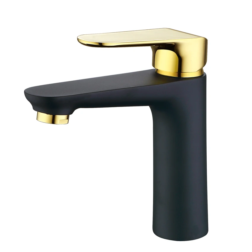 

copper bathroom faucet cold and hot basin faucet Black Gold bathroom tap ceramic plate spool single holder single hole water tap