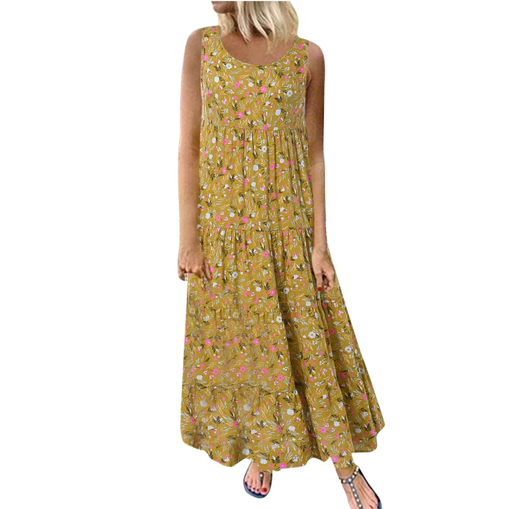 

Maxi dress linen women 11 colors printing sundress MAXIORILL летнее платье summer Floral bohemian beach Sleeveless dress #3
