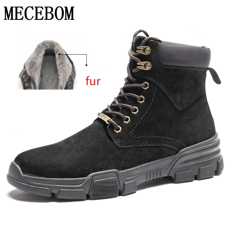 

2018 new Winter Men's Desert Suede Boots Black Plush Warm Ankle Boots Lace-up Men Leather shoes botas hombre size 39-44 8988m