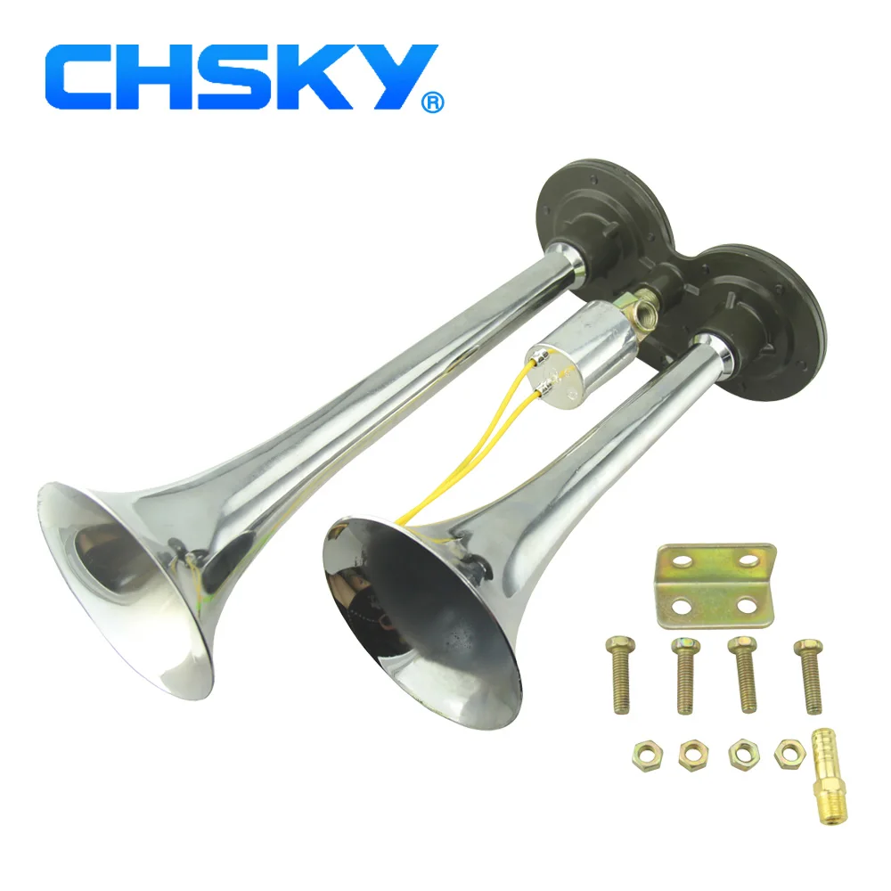 

CHSKY Universal 24V Loud Dual Trumpet 105-125db Loud Chrome Car Air Horn for Trucks Cars Automobiles Lorry Boat Train Air Klaxon