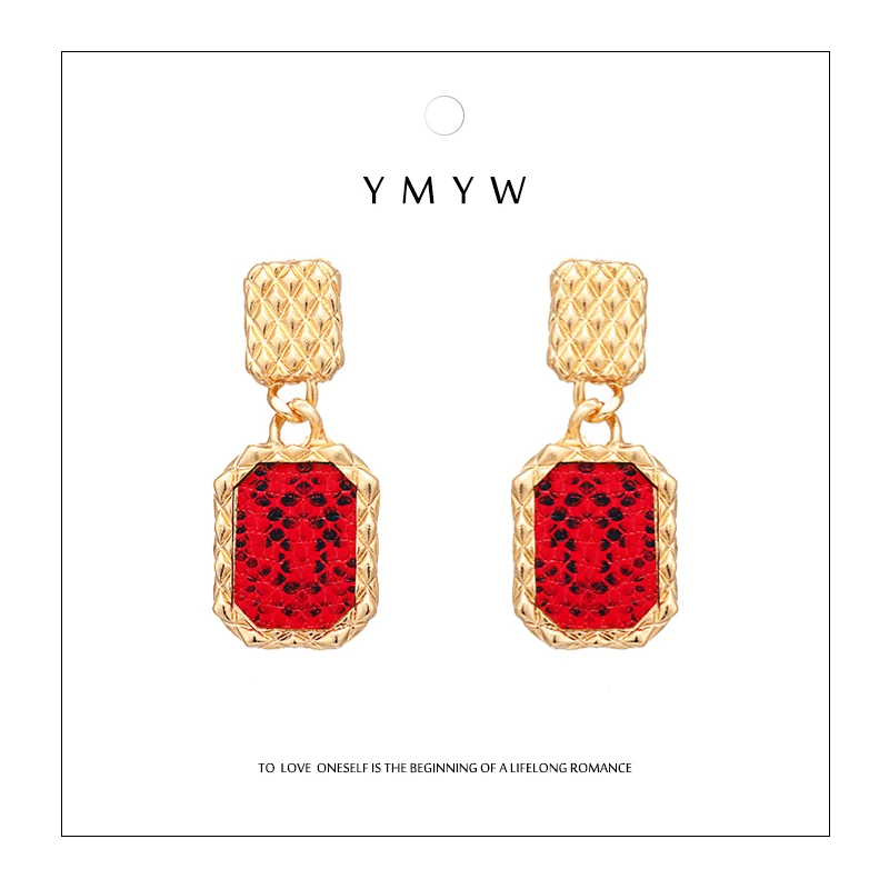 

YMYW Fashion ZA Brand PU Leather Hanging Drop Earrings Elegant Metal Europe and the United States Charm Chunky Women Jewelry