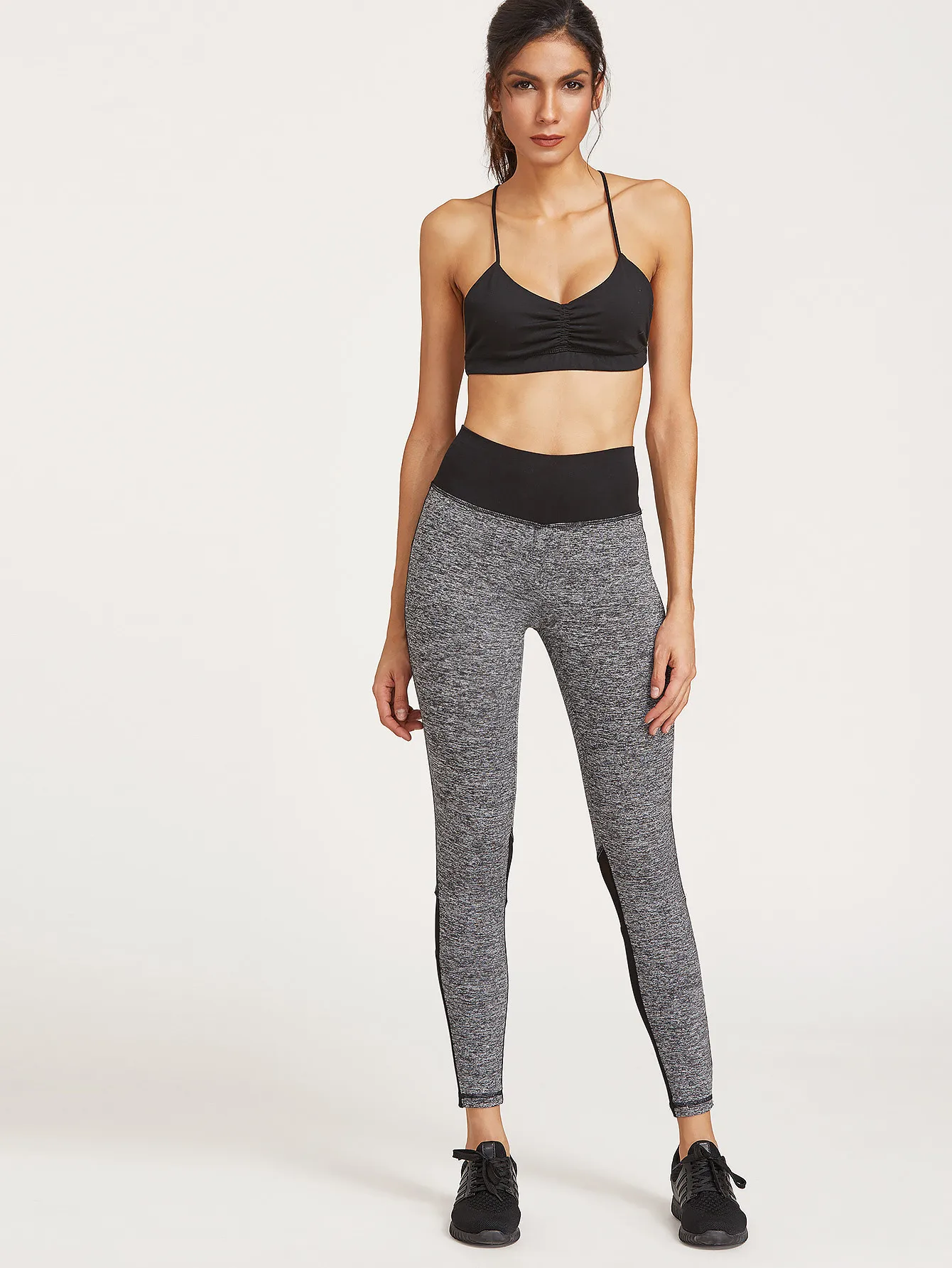 

Sexy Fitness Skinny Mesh Yarn Stitching Sports Wear For Women Gym Running Elastic Sexy Hip Sweatpants Workout Leggings