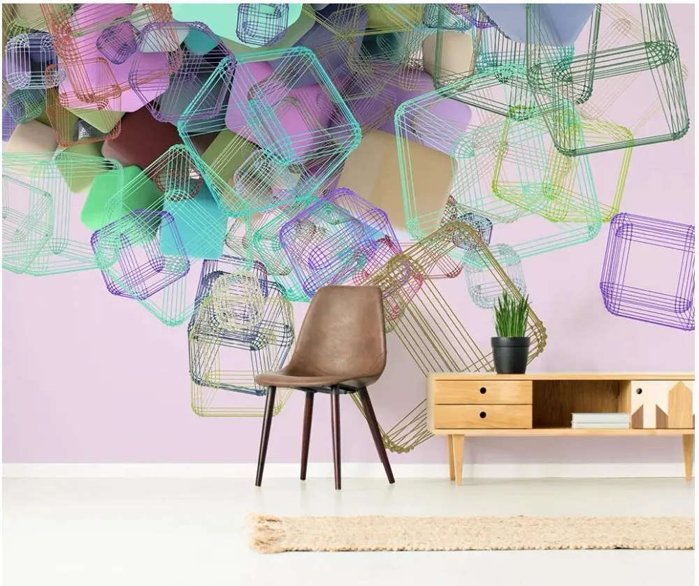 Kopen Custom muurschildering 3d foto behang Nordic minimalistische abstracte lijn geometrie home improvement woonkamer behang voor muren 3 d