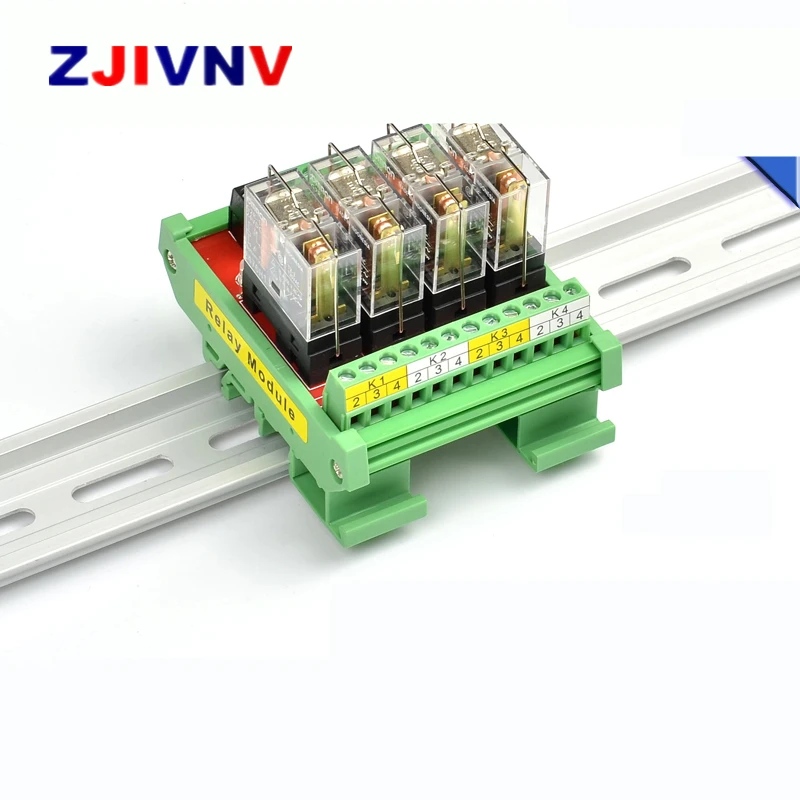 

4 Channels 10a 1 SPDT DIN Rail Mount OMRON G2R 12V 24V DC Interface Relay Module PNP NPN compatible