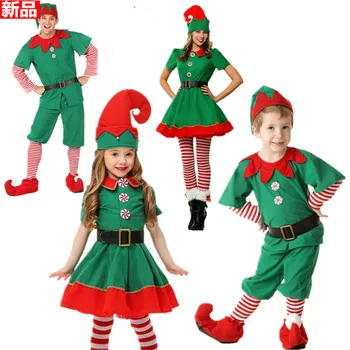 

2018 Women Men Boy Girl Christmas Elf Costume Kids Adults Family Green Elf Cosplay Costumes Carnival Party Supplies Purim