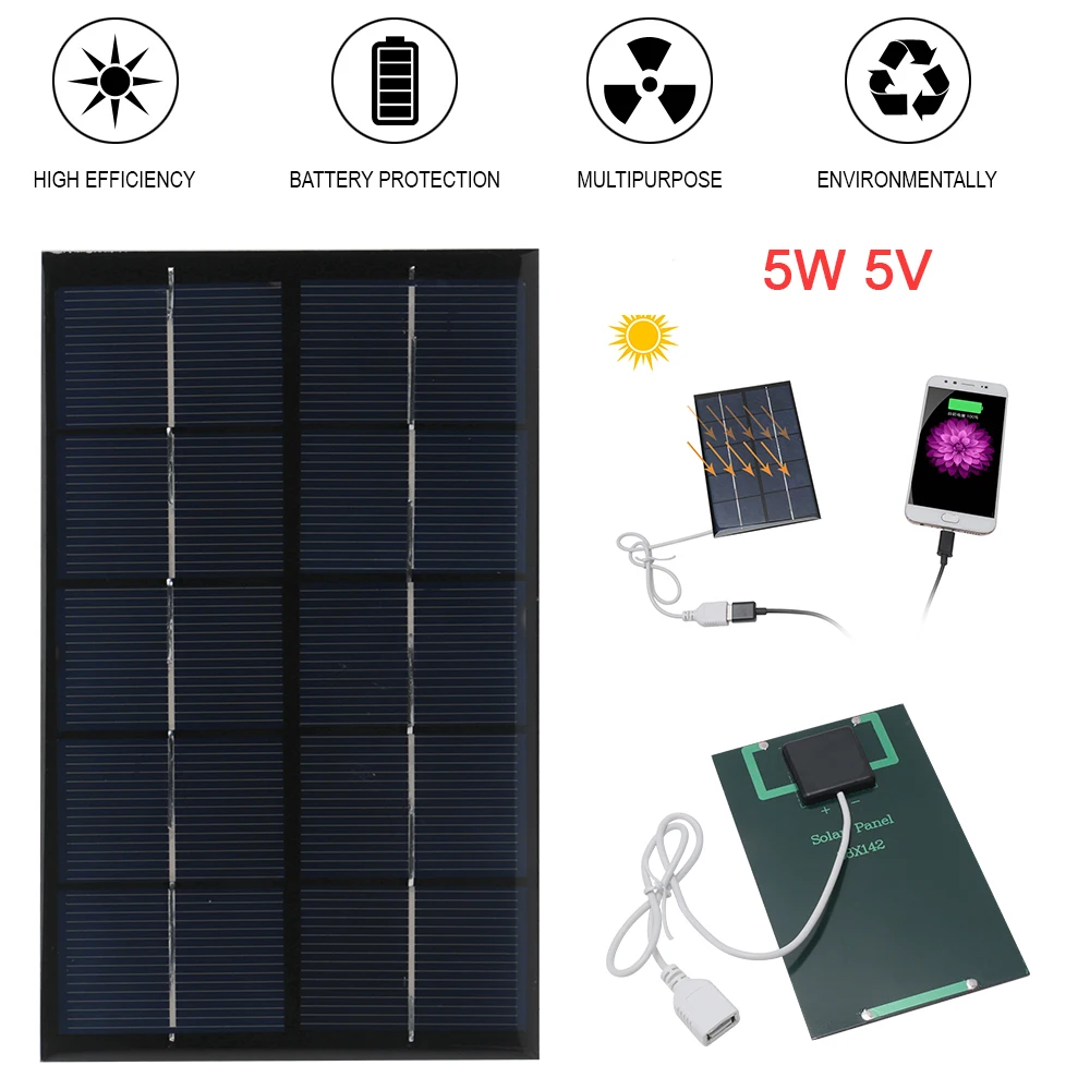 

5W 5V USB Solar Panel Cells Battery Charger Fast Charging for Mobile Phone Portable Solar Charger for Outdoor Travel Camping