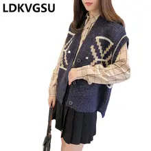 Повседневный Женский вязаный кардиган, жилет, куртка, весна-осень, новинка, v-образный вырез, однобортный, свободный женский свитер без рукавов, пальто Is1757