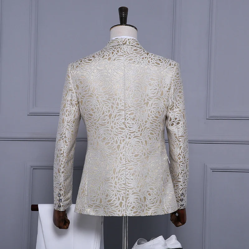 PYJTRL Men Fashion Beige Thick Jacquard Floral Pattern Stage Singer Costumes Blazer Hombre 2018 Wedding Groom Suit Jacket|blazer hombre|costume